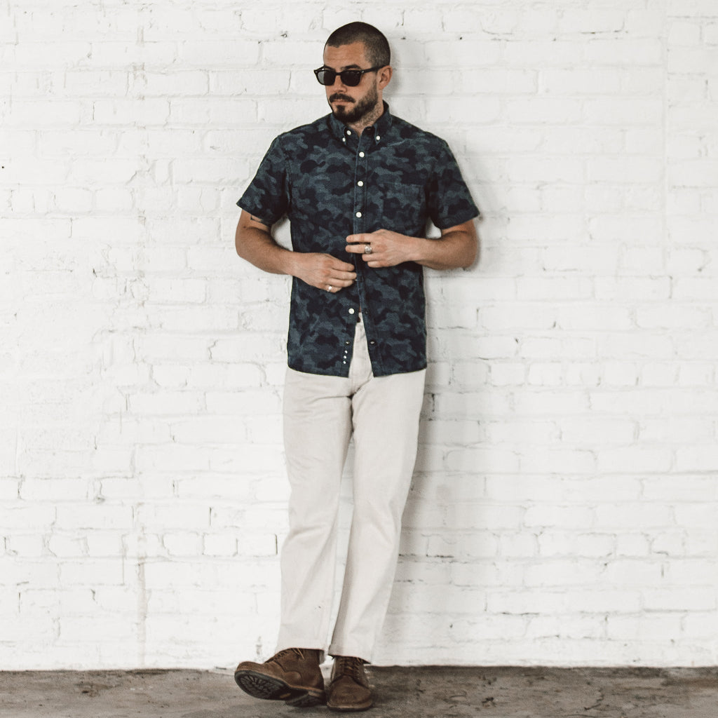 The Short Sleeve Jack in Indigo Jacquard Camo