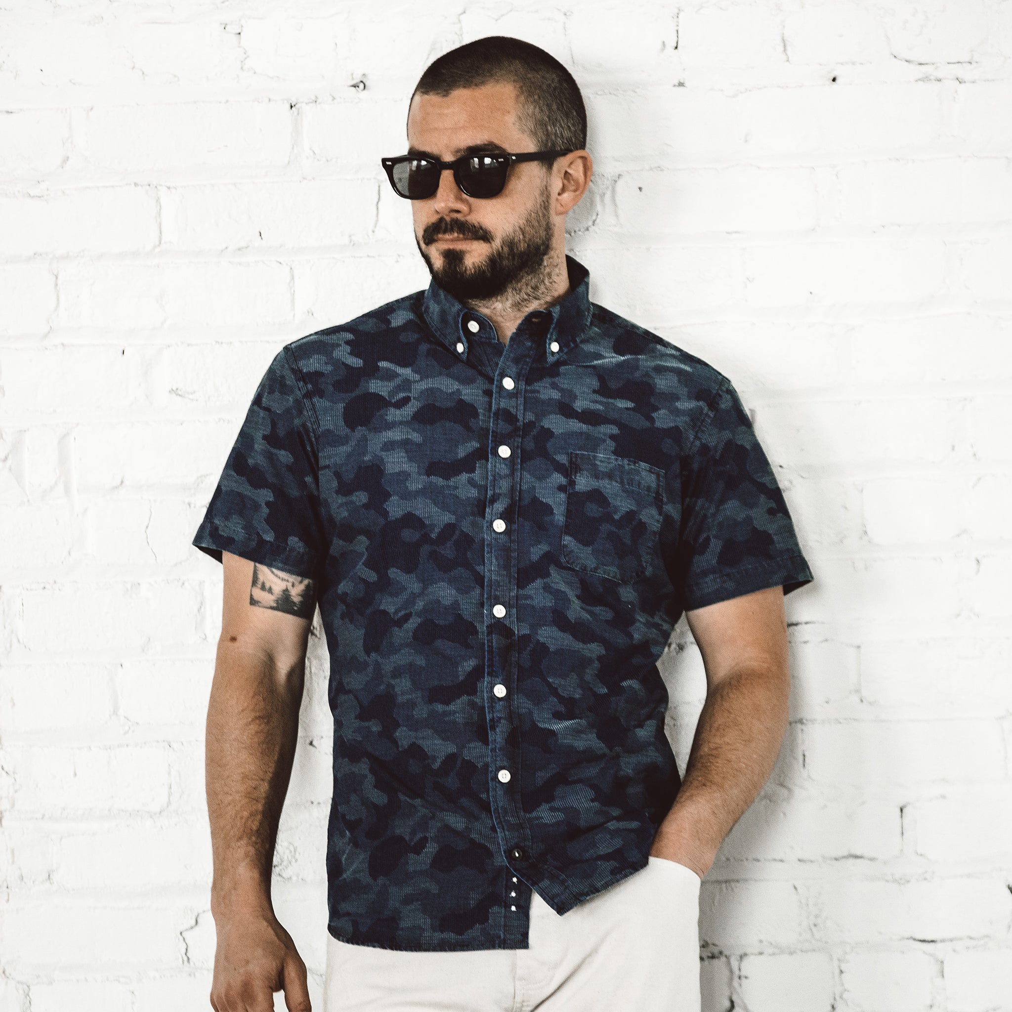 The Short Sleeve Jack in Indigo Jacquard Camo