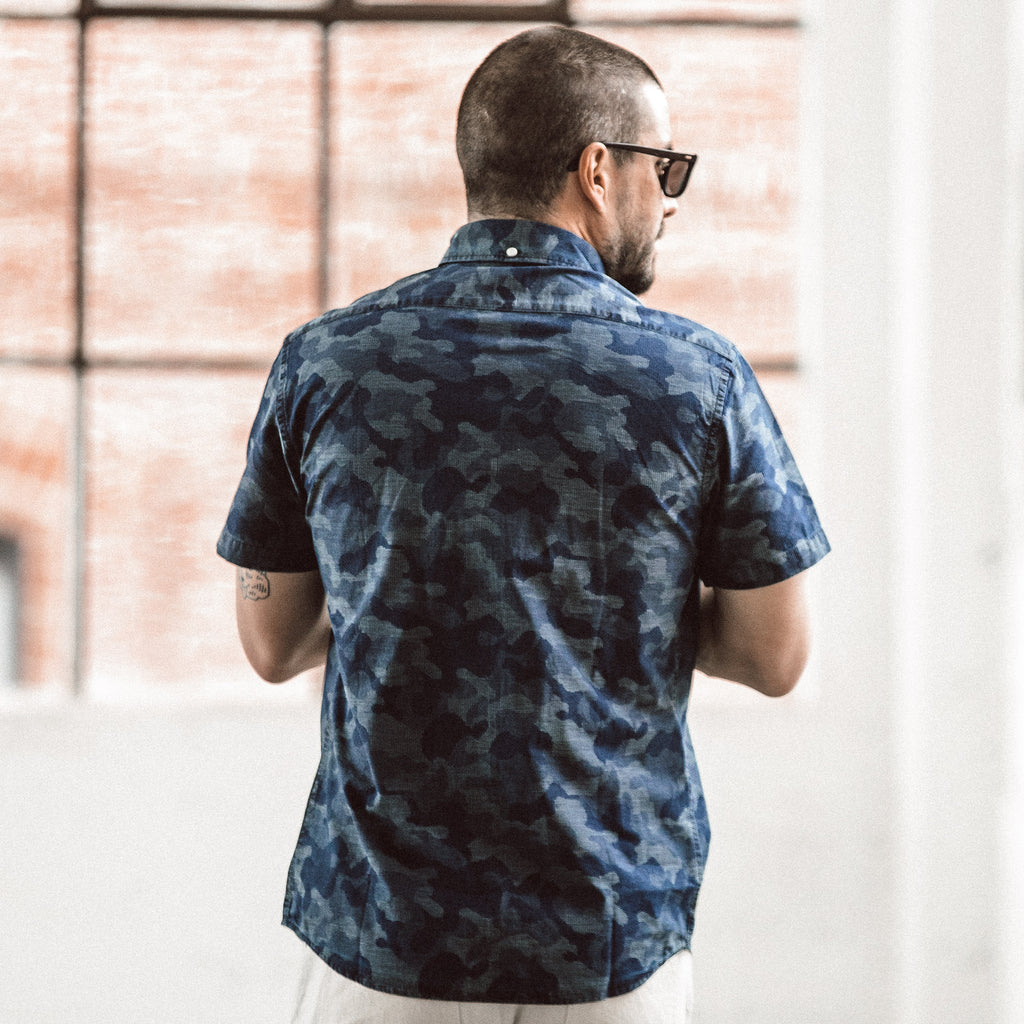 The Short Sleeve Jack in Indigo Jacquard Camo