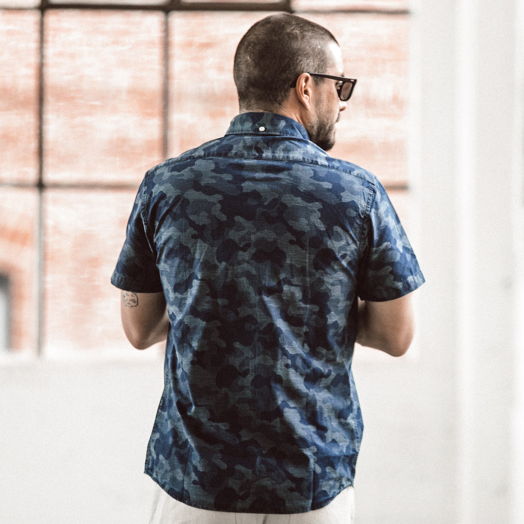 The Short Sleeve Jack in Indigo Jacquard Camo