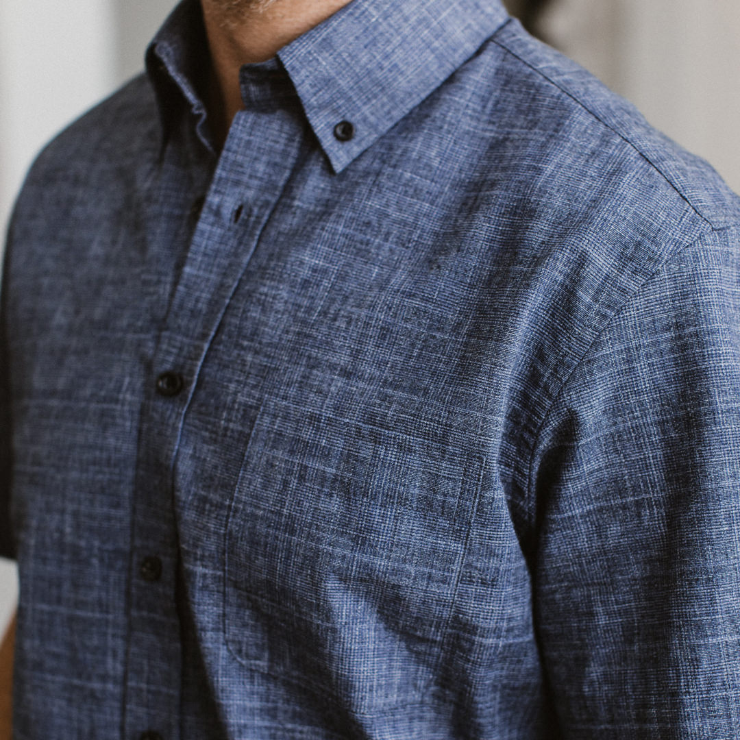 The Short Sleeve Jack in Navy Slub Glen Plaid