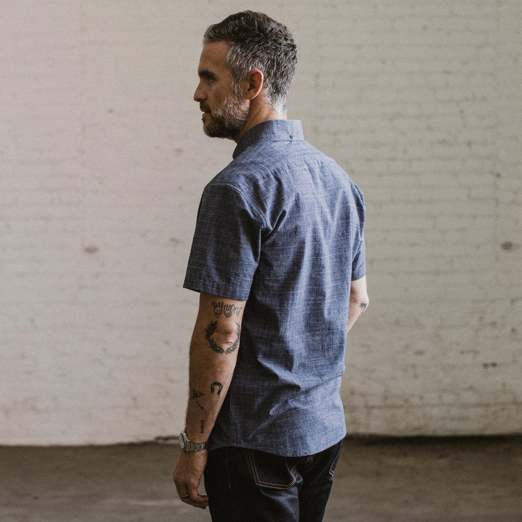 The Short Sleeve Jack in Navy Slub Glen Plaid