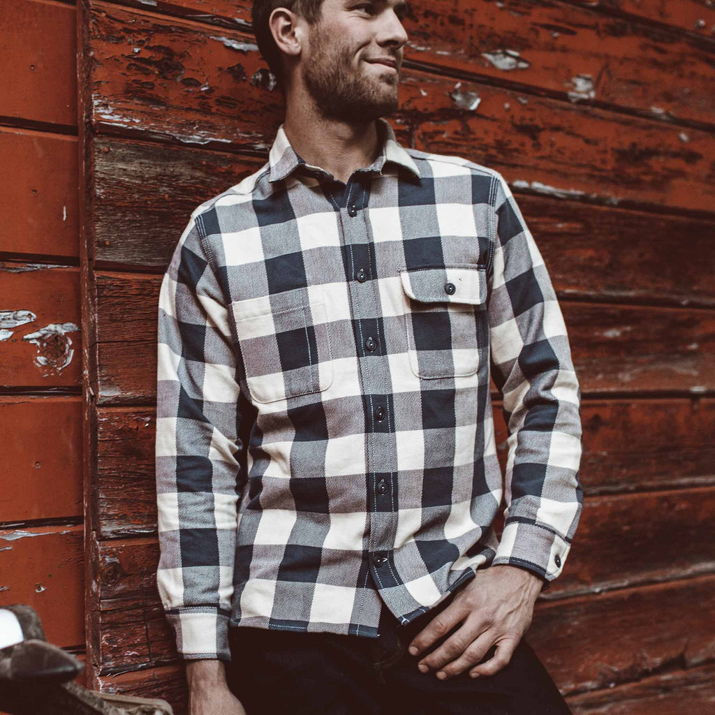 Moto Utility Shirt in Natural & Navy Buffalo Plaid G612784