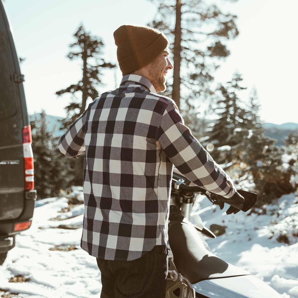 Moto Utility Shirt in Natural & Navy Buffalo Plaid G612784
