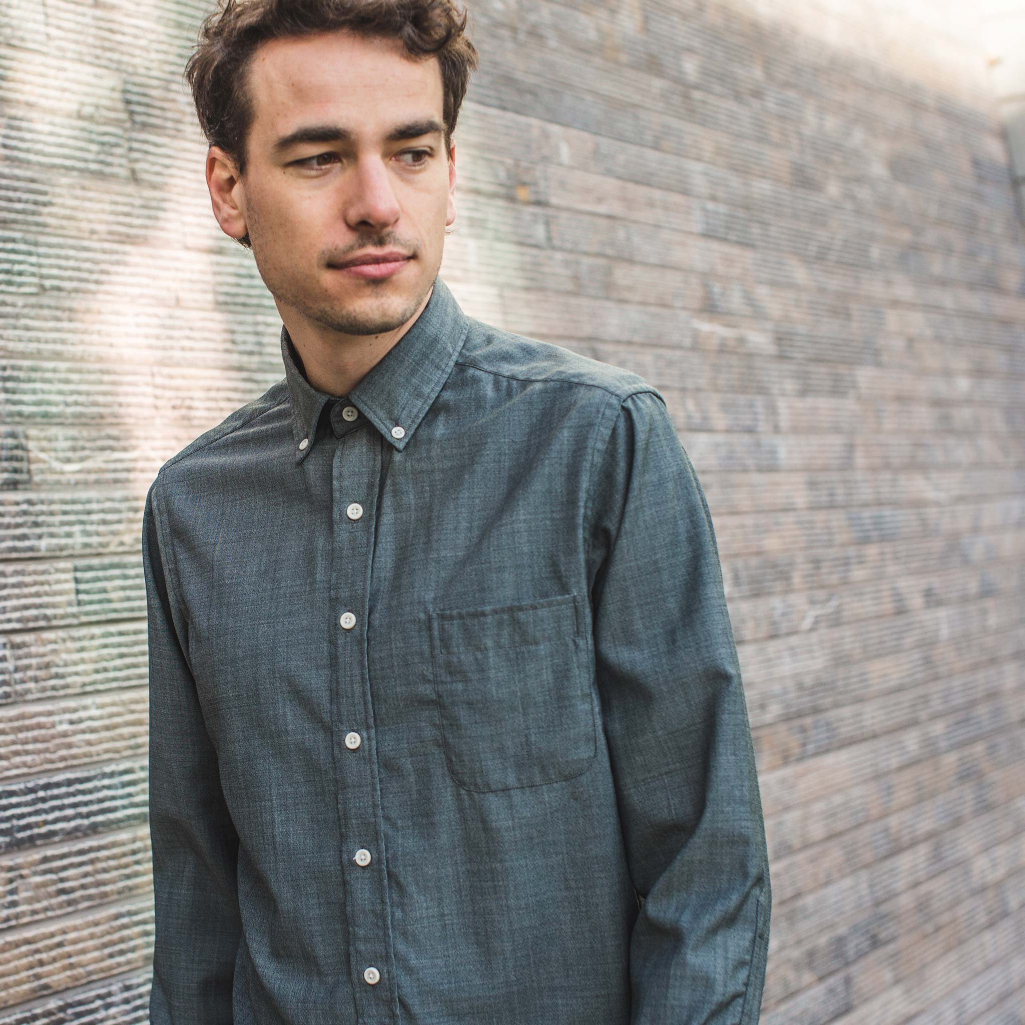 The Merino Jack in Stone Green Chambray