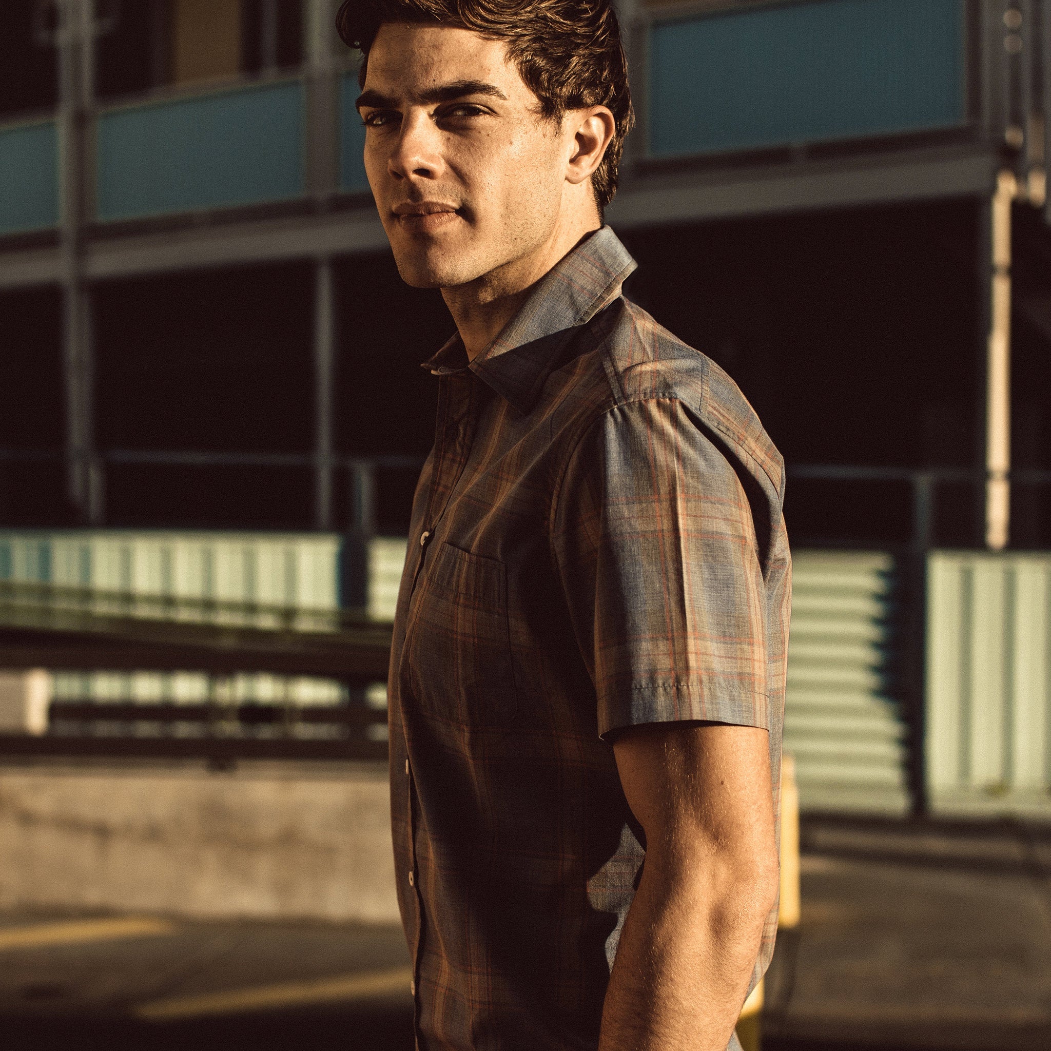 Melange Plaid Short Sleeve Shirt D55525