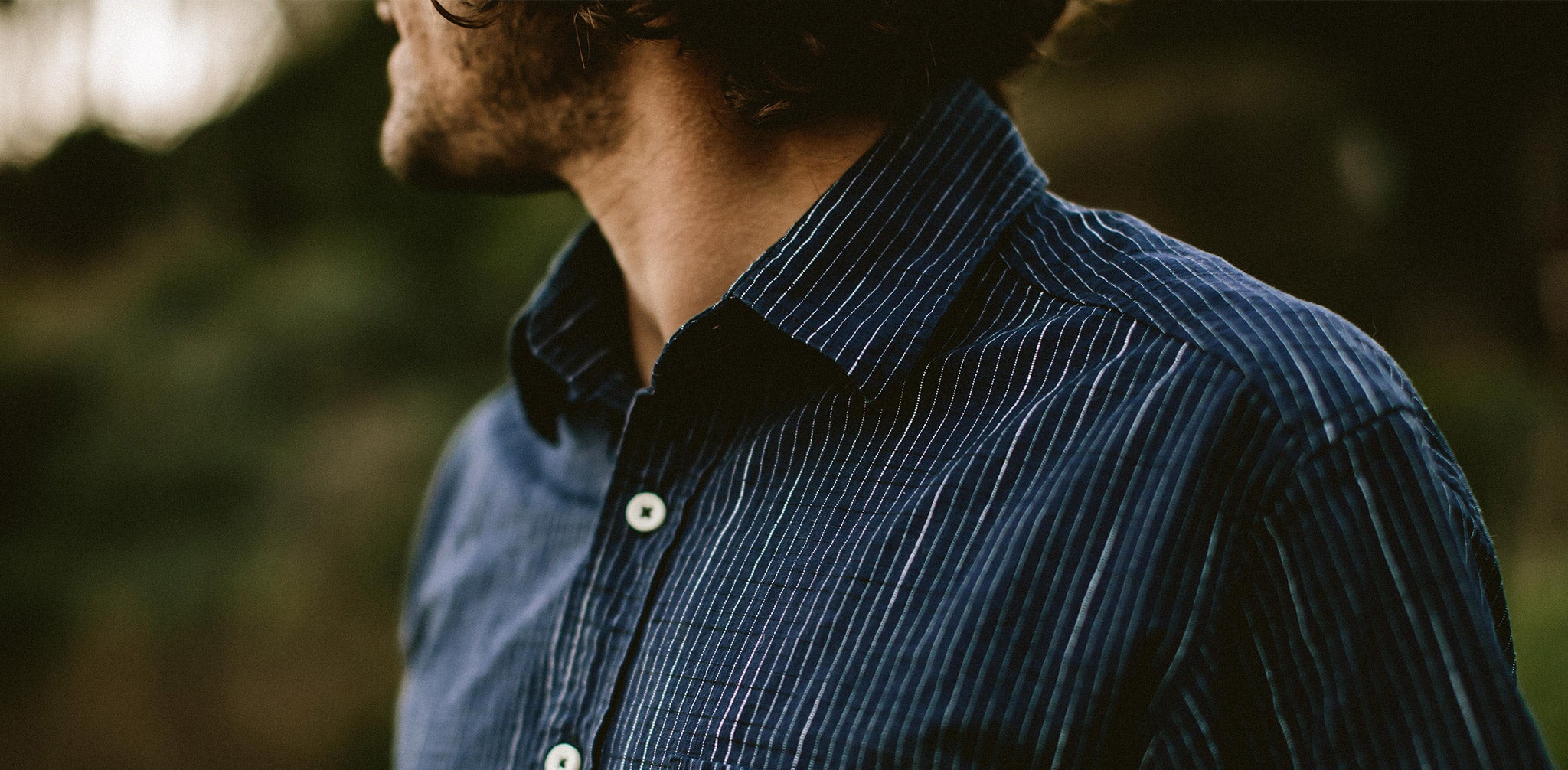 The Short Sleeve California in Navy Slub Stripe