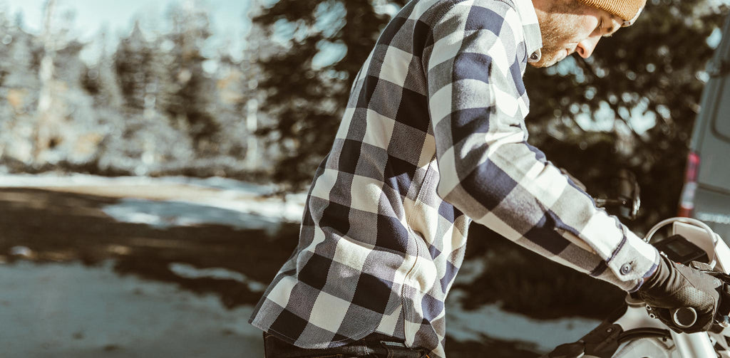 Moto Utility Shirt in Natural & Navy Buffalo Plaid G612784