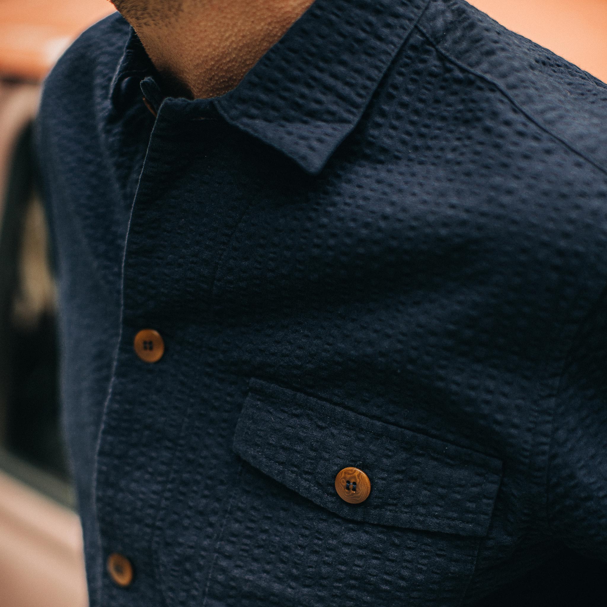 The Caravan Shirt in Navy Seersucker